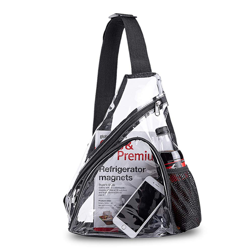 2024 Cool Custom PVC Transparent Clear Waterproof Sling Crossbody Bag for Unisex Black Casual clear bags women handbags