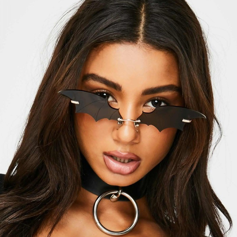 High Quality Vintage Rimless Party Sun Glasses Darkness Narrow Shades Eyewear 2022 UV400 Punk Bat Wing Sunglasses Women Men