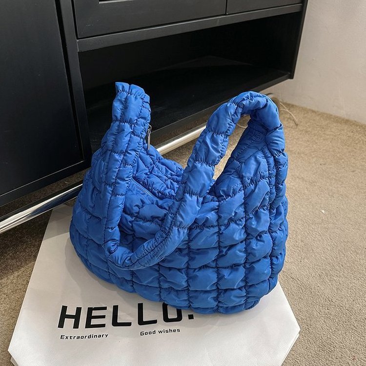 Custom INS Style Large Capacity Quilted Shoulder Bag Soft Puffer Padded Nylon Sling Tote for Women Candy Colors Messenger Bag