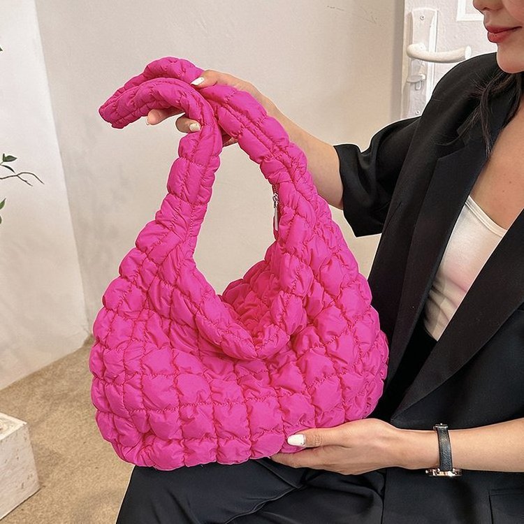 Custom INS Style Large Capacity Quilted Shoulder Bag Soft Puffer Padded Nylon Sling Tote for Women Candy Colors Messenger Bag