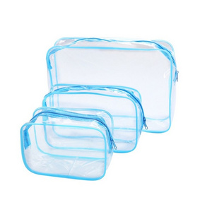 2024 Custom Logo Travel Transparent Vinyl Waterproof Beach Zipper Cosmetic Bag  Pouch TSA Clear TPU PVC Toiletry Bag With Handle