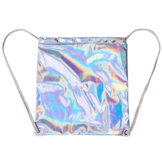 Laser PU Drawstring Bag Silver Holographic Backpack Hologram Sport Backpack