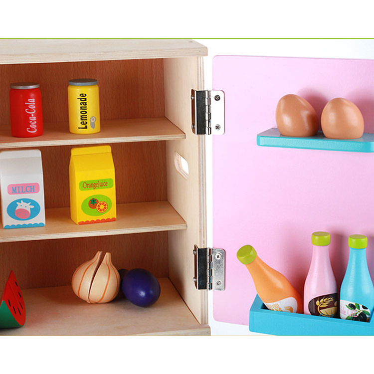 Girl Educational Toys Play Set Wooden Set Kitchen Refrigerator Play Set