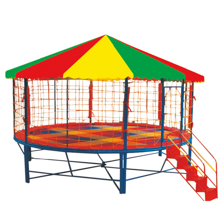 Round Trampoline With Tent/Roof Rectangle Kids Trampoline Outdoor With Slide For Sale