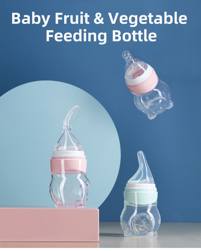 Kids Toddler Fruit & Vegetable Silicone Spoon Feeding Bottle 70ML Lovely Safety Infant Baby Silicone Feeding Bottles With Spoon