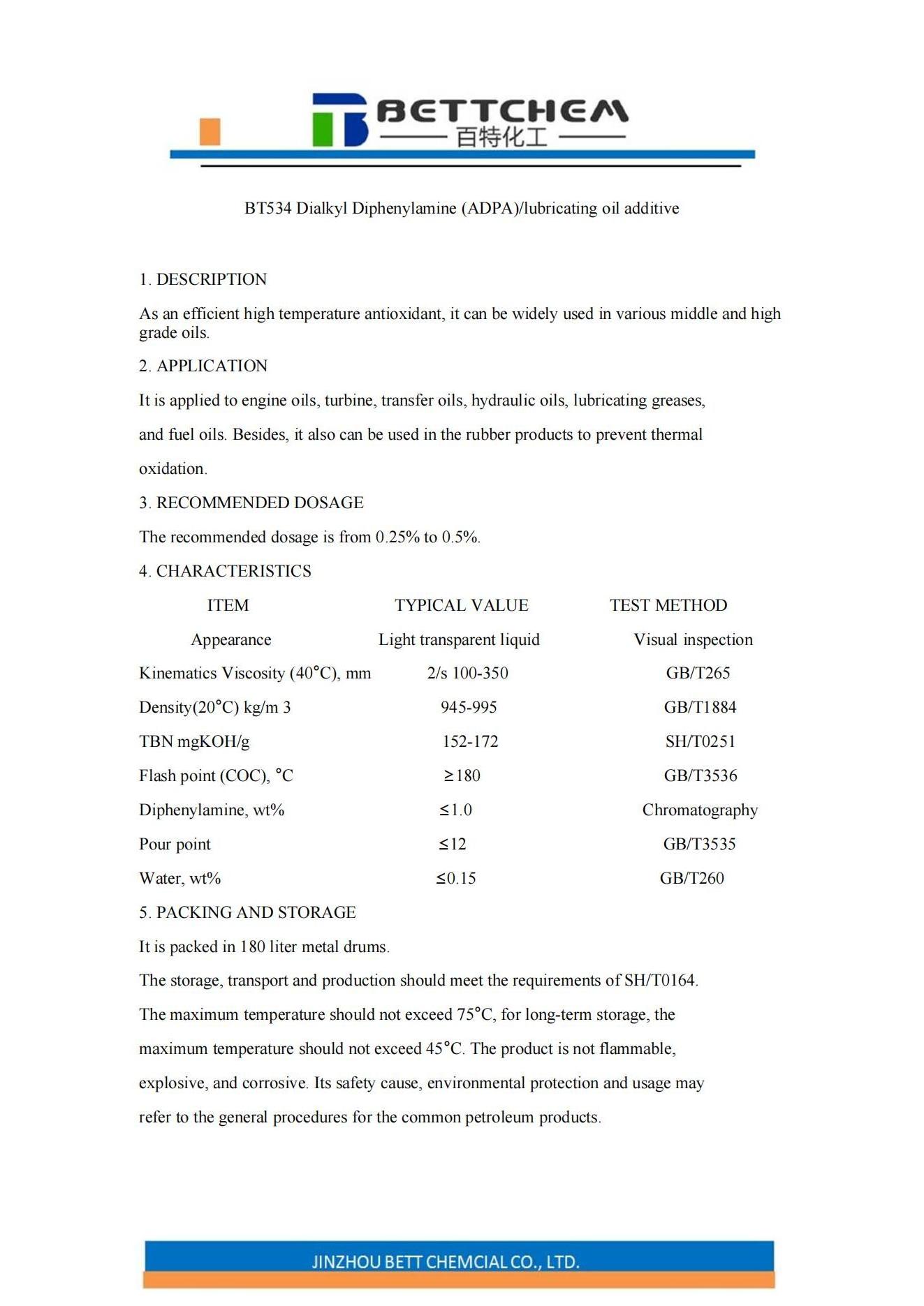 BT534 Dialkyl Diphenylamine (ADPA)/lubricating oil additive