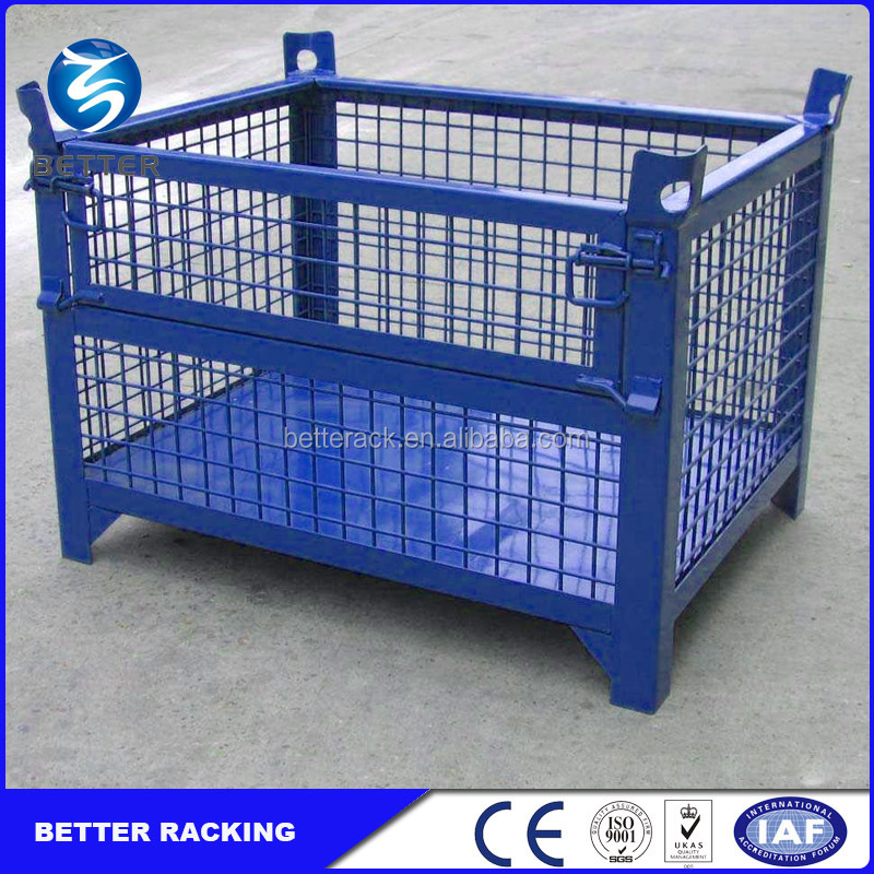 Stainless Pallet Box Bin Ball Steel Stacking Folding Metal Bottle Industrial Container Wire Mesh Cage Storage For Storage