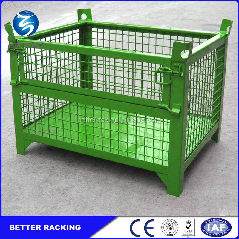 Stainless Pallet Box Bin Ball Steel Stacking Folding Metal Bottle Industrial Container Wire Mesh Cage Storage For Storage