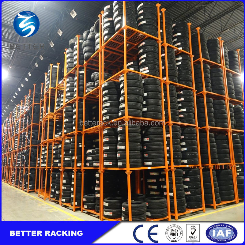 Warehouse Tire Stack Racks, Stackable and Foldable Tire Pallet Rack