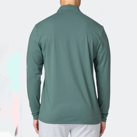 Wholesale Plain Half Zipper Polyester Spandex Long Sleeves Gym Men T Shirts