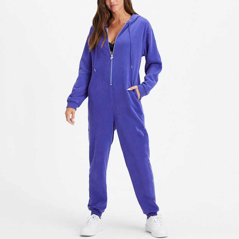 Best Quality Cutstom Women Gym Fitness Soft Velour Blue Oversized Jumpsuit Full Length For Women Plus Size