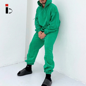 Men Sports casual wear Cotton Fleece Green Hoodie and Joggers Unisex Gym Tracksuit