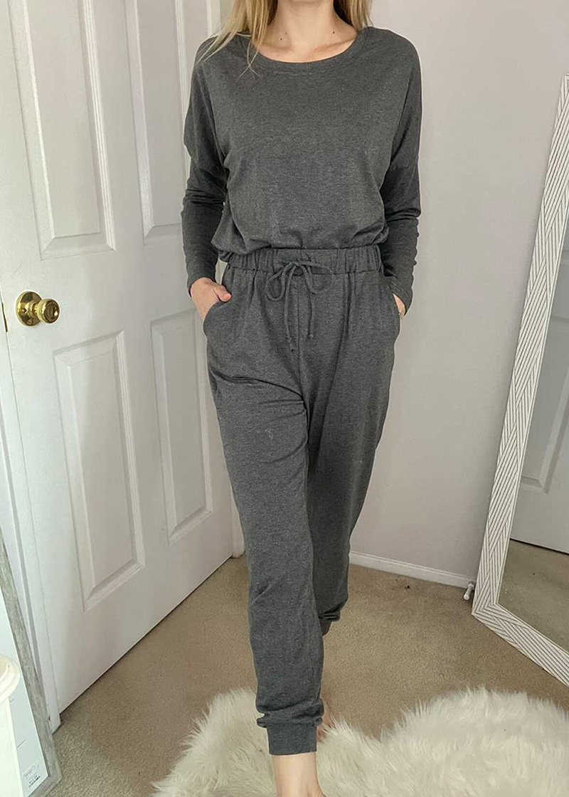 Hotsale Women's Solid Two Piece Outfit Long Sleeve Loungewear, Crewneck Pullover Tops And Long Pants Sweatsuits Tracksuits