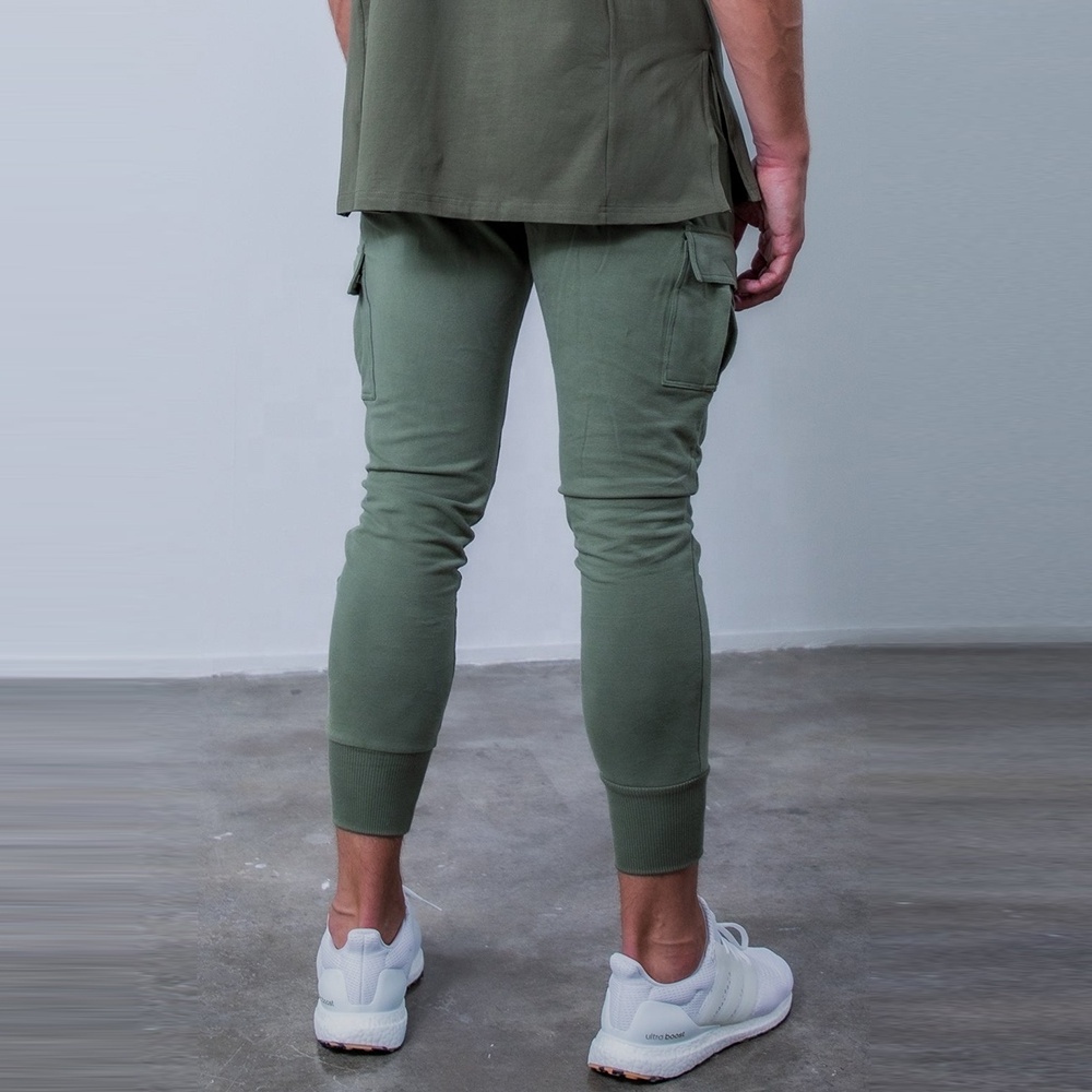 New Design 95%Cotton 5%Spandex Green Soft Side Pockets Tapered Cargo Jogger Pants For Men