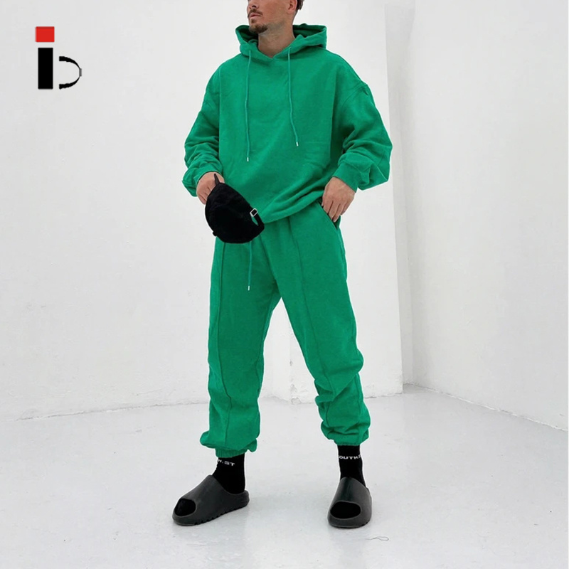 Men Sports casual wear Cotton Fleece Green Hoodie and Joggers Unisex Gym Tracksuit