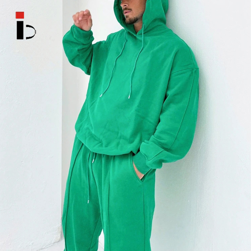 Men Sports casual wear Cotton Fleece Green Hoodie and Joggers Unisex Gym Tracksuit