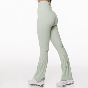 Comfortable High Waist Fashion Skin Friendly Solid Color Sport Bell-bottom Pant Sports Tight Full Length Leggings