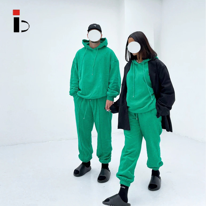 Men Sports casual wear Cotton Fleece Green Hoodie and Joggers Unisex Gym Tracksuit