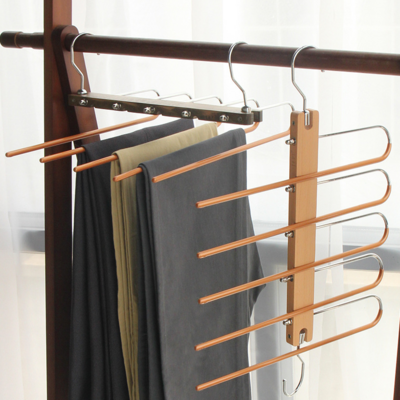 Betterall Space Saving Closet Hangers 5 Layers Pants Hanger Solid wood metal magic hangers