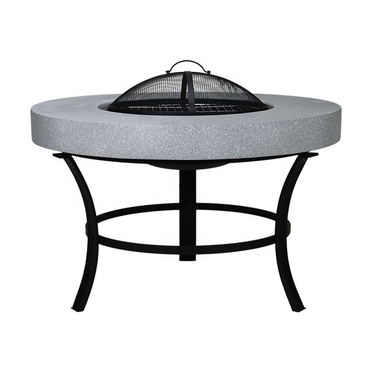 Simple and Classical Metal Stand & MGO Body Fire Pit Table Fireplace Grill Charcoal BBQ Outdoor Furniture with Fire Pit Table