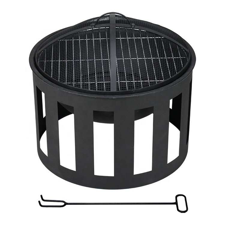 Charcoal Brazier Round Fire Pits Terrace Outdoor Camping Portable Barbecue Fire Pit BBQ Fire Pit Mesh Cover and Cooking Grill