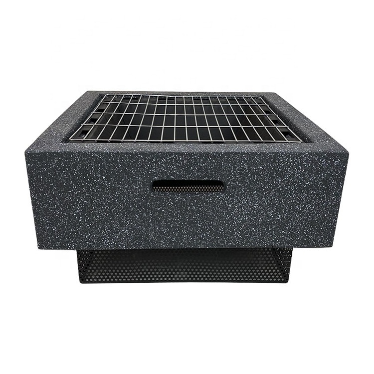 Modern Outdoor Square Fire Pit MGO Garden Stove Brazier For BBQ, Heating, Cooling Drinks With Mesh Cover & Poker