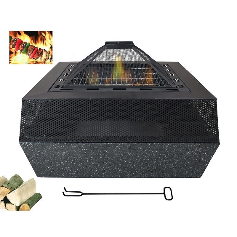 Garden BBQ Grill Fire Bowl Square Fire Pit Grills Camping FirePit BBQ the Patio Firepit For Outside Cooking and Heating