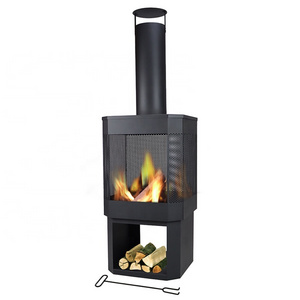 Hot Sale Wood Chimney Outside Metal Fireplace Outdoor Steel Charcoal Chimney with Mesh Body and Log Store Firepit Manufacturer