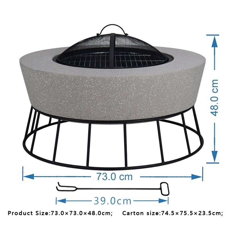 Best Selling Custom Magnesium Oxide Barbecue Fire Pit Round Wood Burning Fire Pit Mesh Cover and Chrome-plated Cooking Grid