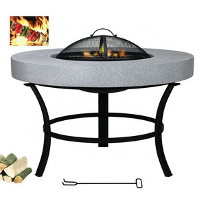 Simple and Classical Metal Stand & MGO Body Fire Pit Table Fireplace Grill Charcoal BBQ Outdoor Furniture with Fire Pit Table