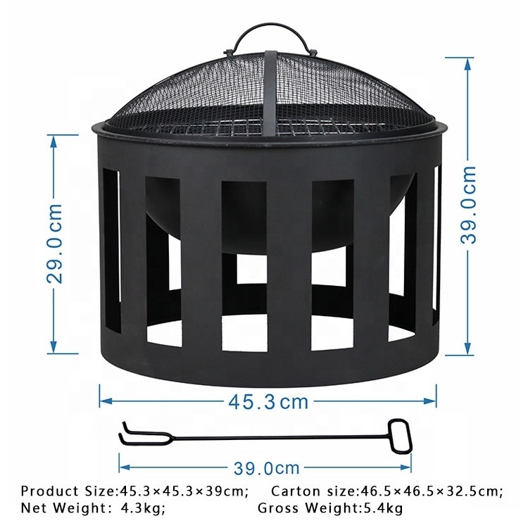 Charcoal Brazier Round Fire Pits Terrace Outdoor Camping Portable Barbecue Fire Pit BBQ Fire Pit Mesh Cover and Cooking Grill