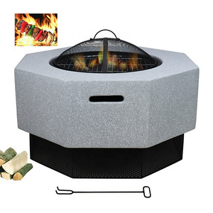 2023 New Design Contemporary Fire Pit Outdoor Heating Fire Pit Cooking Grill Octagon Fire Pit Pan with Mesh Cover and Stand