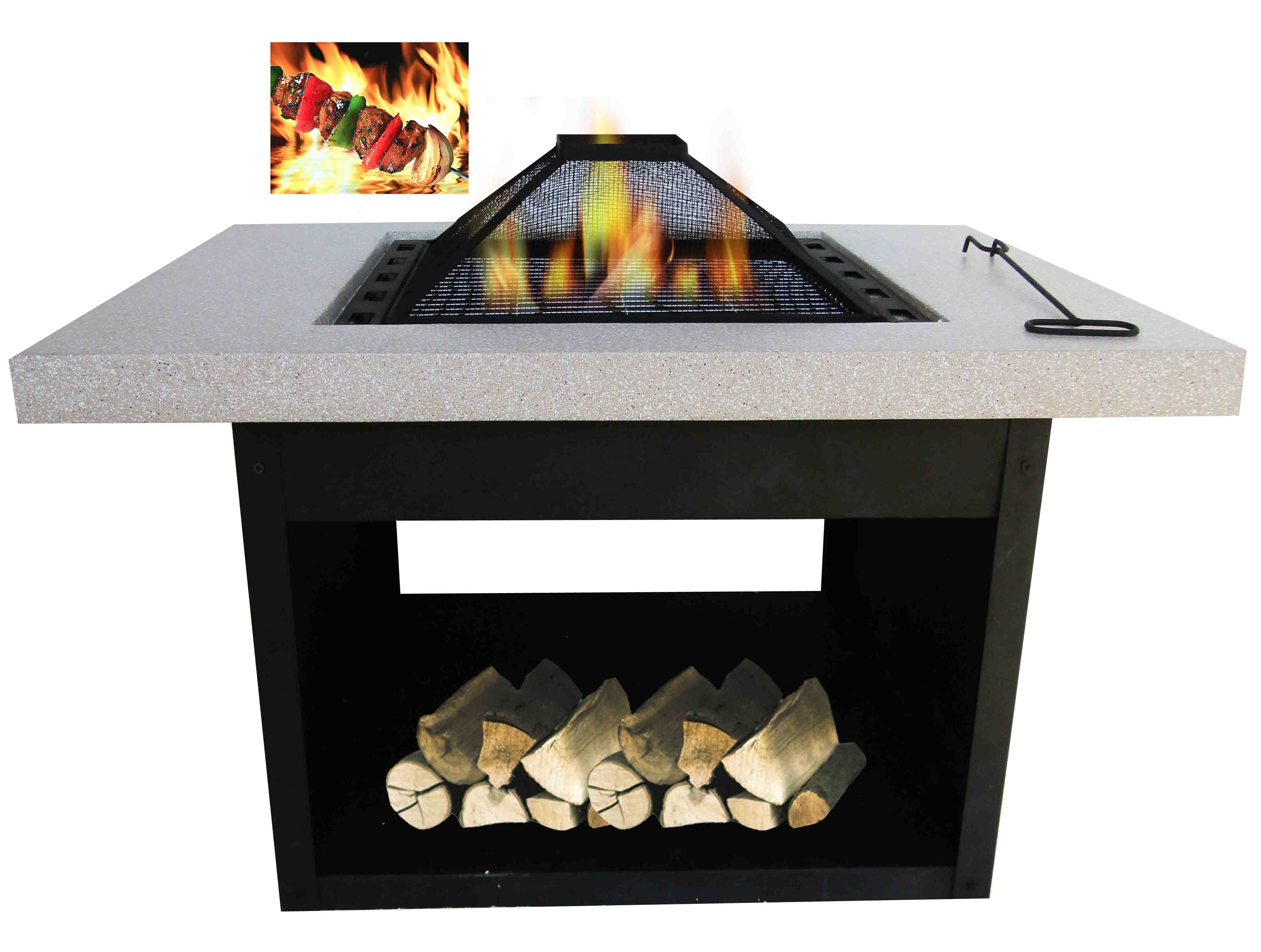 Home Garden Traditional Wood Fireplace Outdoors Patio Grill Square Table Firepit with BBQ Portable MGO and Steel Fire Pit