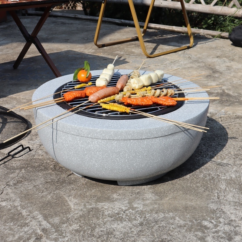 Wire Mesh Fire Pit Barbecue Grill Fire Pit Stove Round Concrete Fire Bowl Personal Fireplace Traditional Brazier for Cooking