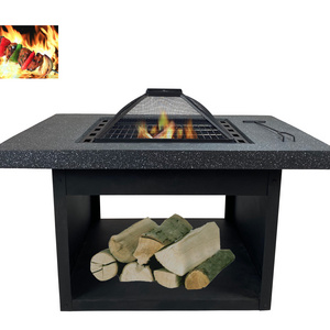 Home Garden Traditional Wood Fireplace Outdoors Patio Grill Square Table Firepit with BBQ Portable MGO and Steel Fire Pit