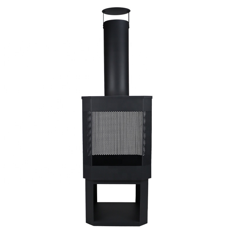 Hot Sale Wood Chimney Outside Metal Fireplace Outdoor Steel Charcoal Chimney with Mesh Body and Log Store Firepit Manufacturer