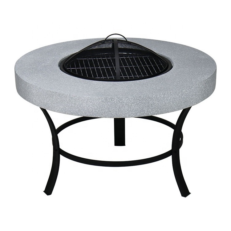 Simple and Classical Metal Stand & MGO Body Fire Pit Table Fireplace Grill Charcoal BBQ Outdoor Furniture with Fire Pit Table