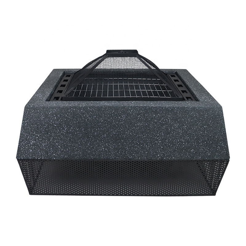 Large Rectangle MGO Fire Pit Garden BBQ Grill Fire Bowl Square Fire Pit Metal Mesh Stand Fireplace Cooking Grill Charcoal BBQ