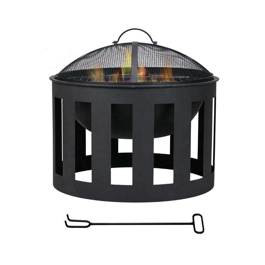 Charcoal Brazier Round Fire Pits Terrace Outdoor Camping Portable Barbecue Fire Pit BBQ Fire Pit Mesh Cover and Cooking Grill