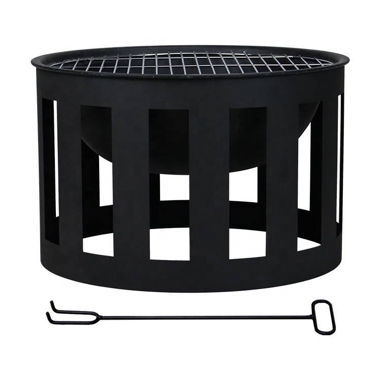 Charcoal Brazier Round Fire Pits Terrace Outdoor Camping Portable Barbecue Fire Pit BBQ Fire Pit Mesh Cover and Cooking Grill