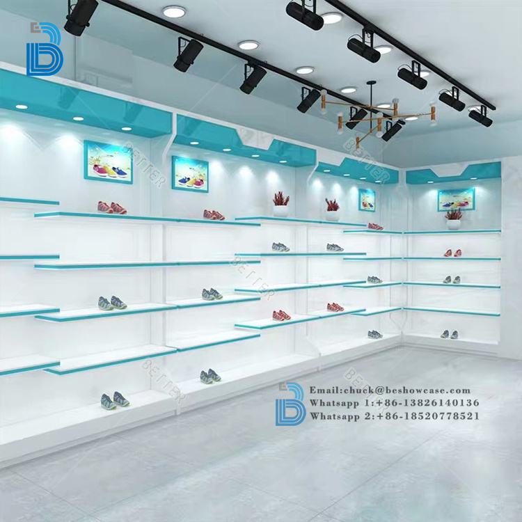 Shoe shop decoration ideas for display rack and shoes shop shelves