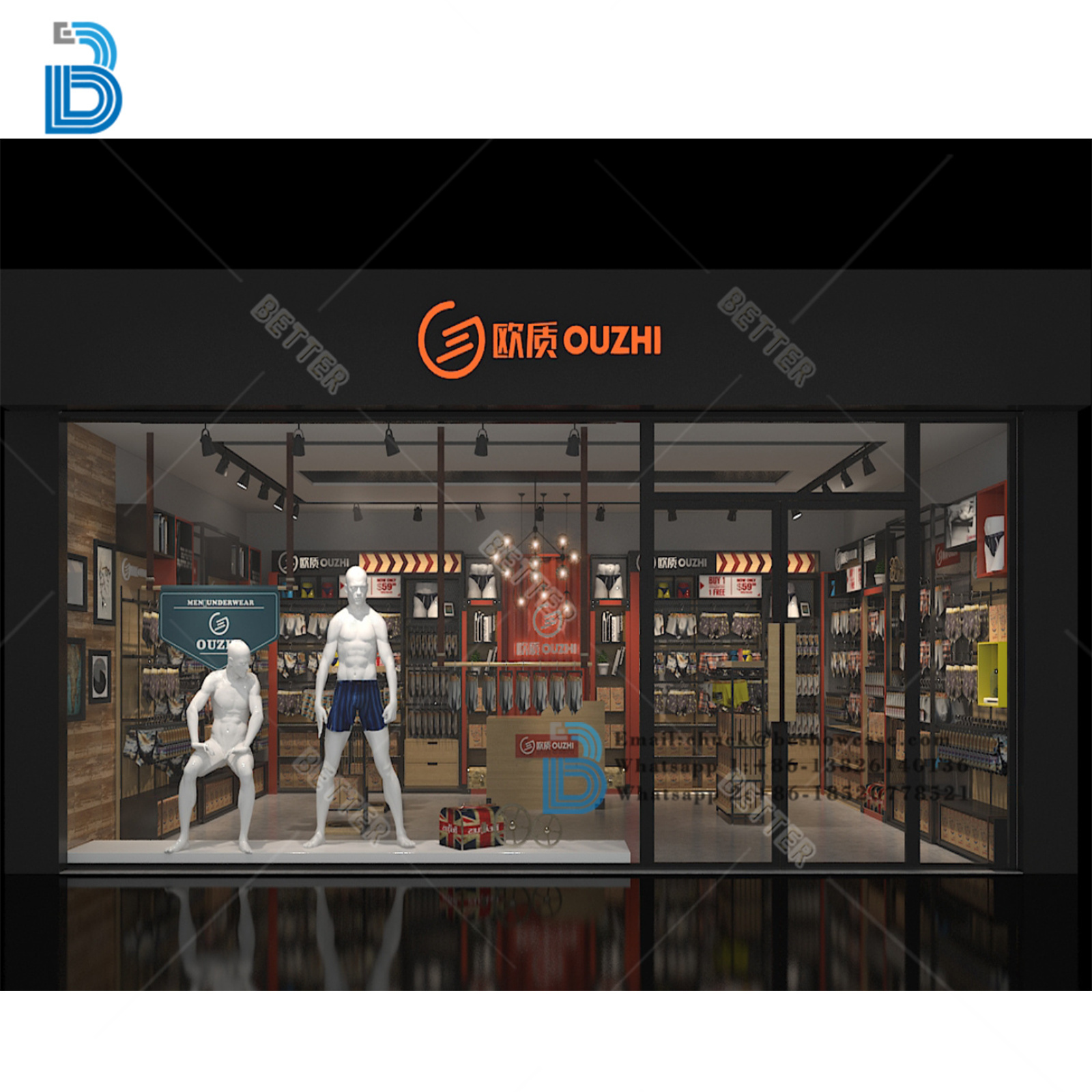 Customized high end underwear display showcase display rack display shelves for underwear store