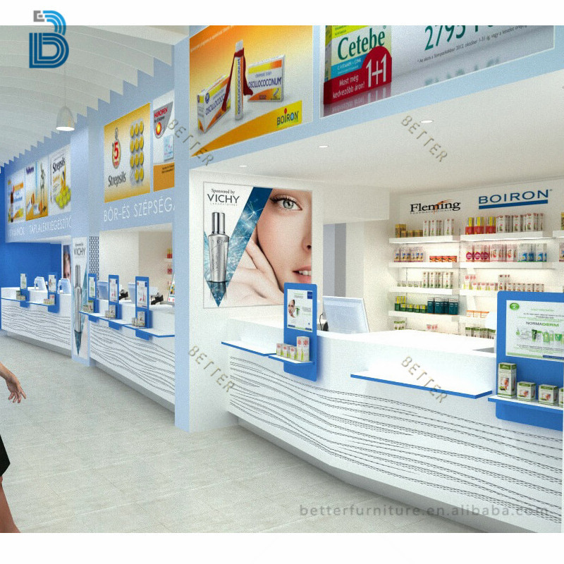 Pharmacy shop counter furniture design for pharmacy cabinet and shelves