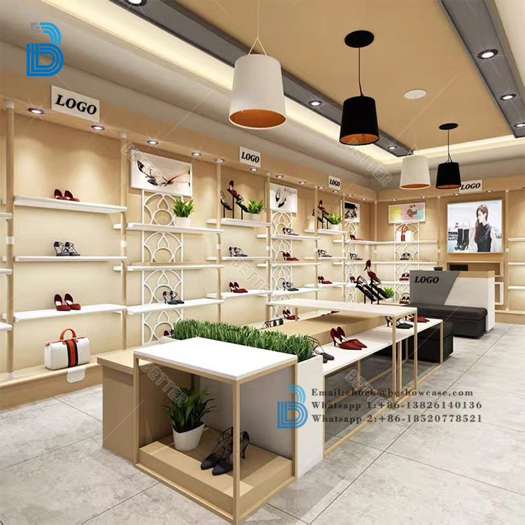 Shoe shop decoration ideas for display rack and shoes shop shelves