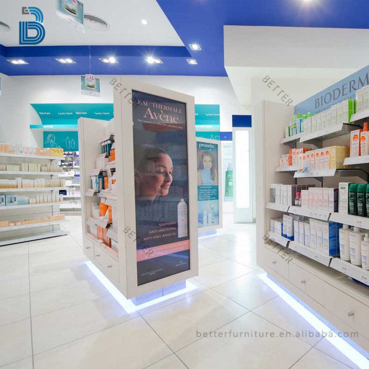 Pharmacy shop counter furniture design for pharmacy cabinet and shelves