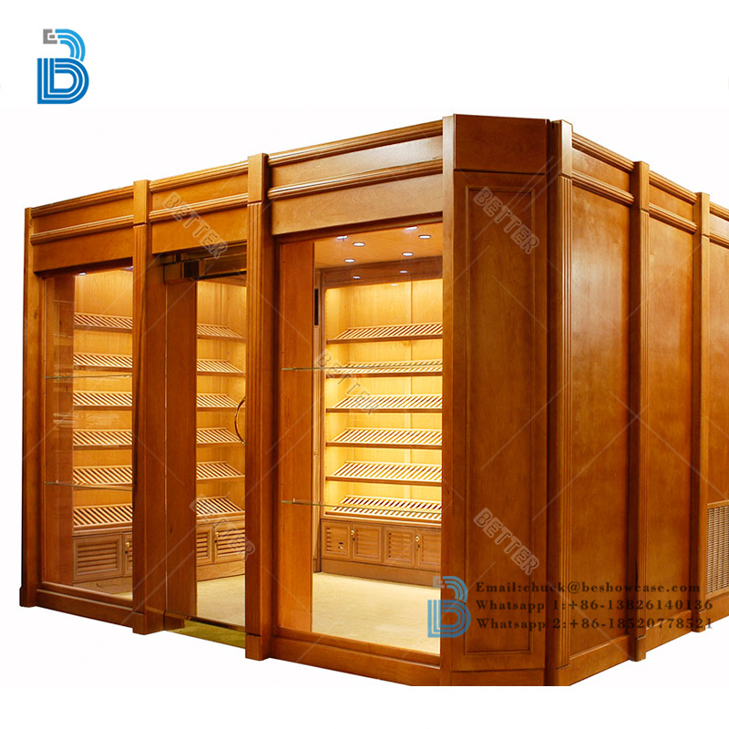 Spanish cedar wood Cigar Display showcase walk in humidor large cigar Cabinet  with lock Cigar shop interior Design