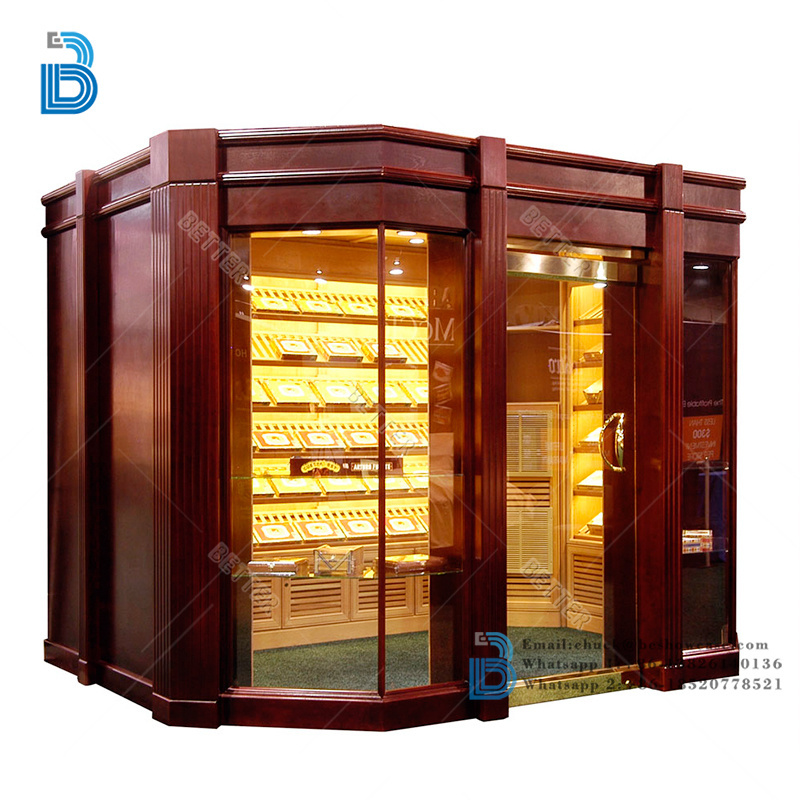 Spanish cedar wood Cigar Display showcase walk in humidor large cigar Cabinet  with lock Cigar shop interior Design