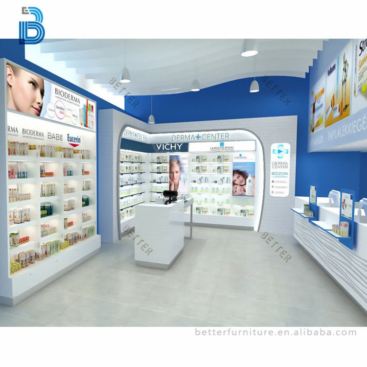 Pharmacy shop counter furniture design for pharmacy cabinet and shelves