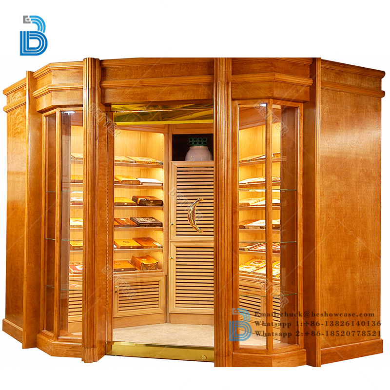 Spanish cedar wood Cigar Display showcase walk in humidor large cigar Cabinet  with lock Cigar shop interior Design