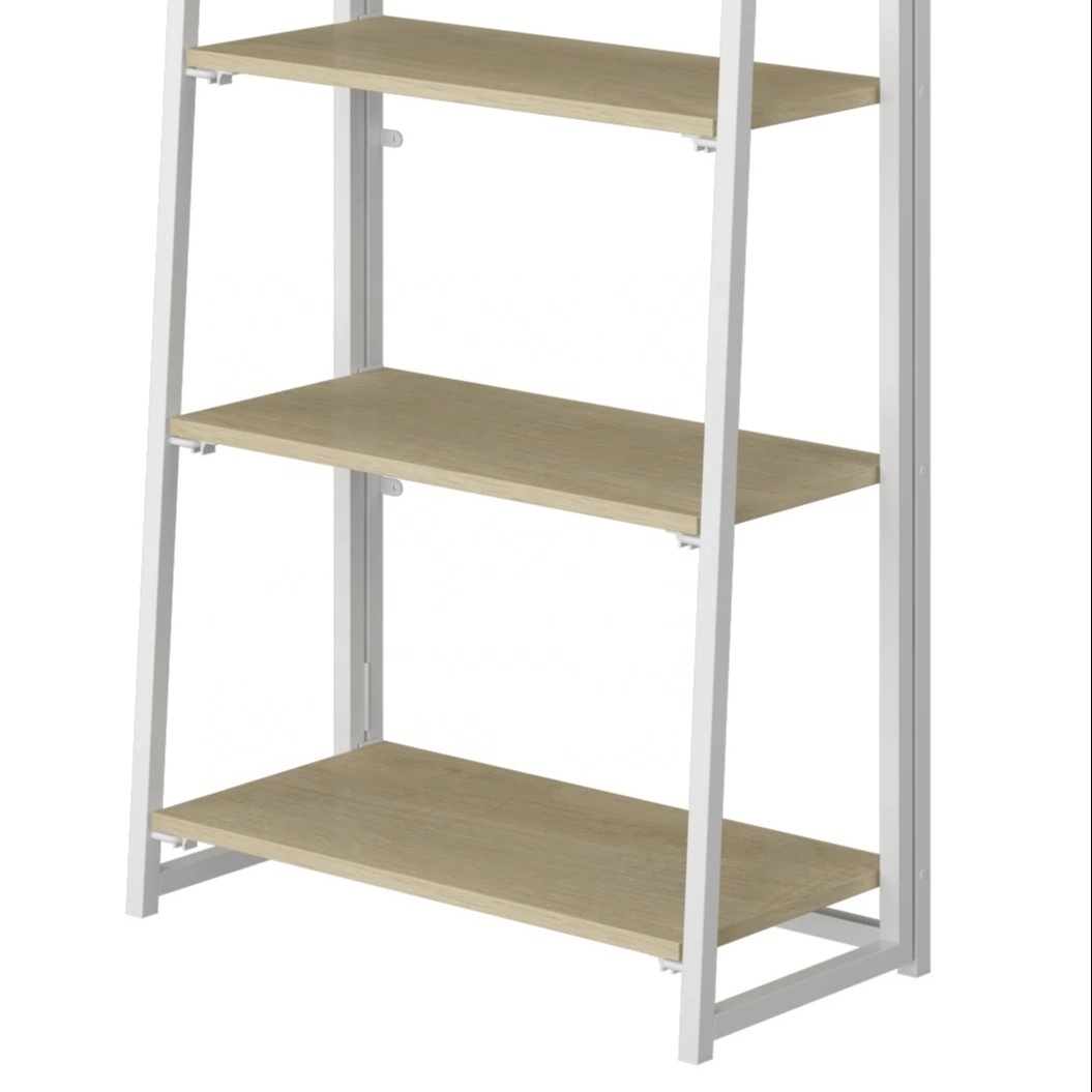 4 Tier Bookshelf Industrial Ladder Shelf Open Display Storage Rack Wood Bookcase with Metal Frame, Freestanding Storage Shelves